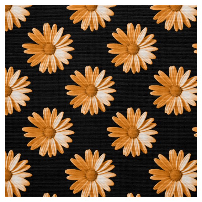 Daisy Mönster - Ljust Orange på svart Tyg (Provkarta)