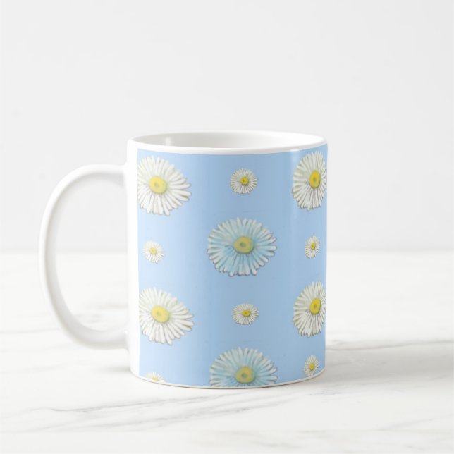 Daisy Mönster på ljusblå bakgrund Kaffemugg (Vänster)