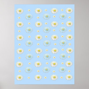 Daisy Mönster på ljusblå bakgrund Poster