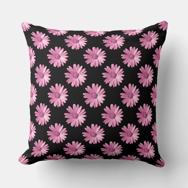 Daisy Mönster - Rosa på svart Kudde (Framsida)