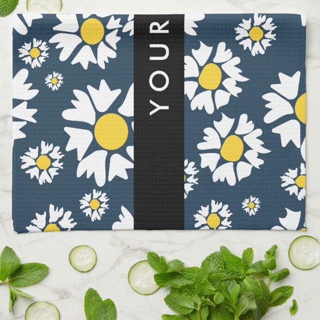 Daisy Mönster, vita Daisy, ditt namn Kökshandduk (Vikta)
