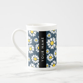 Daisy-mönster, Vita prästkragar, Ditt Namn Benporslin Mugg