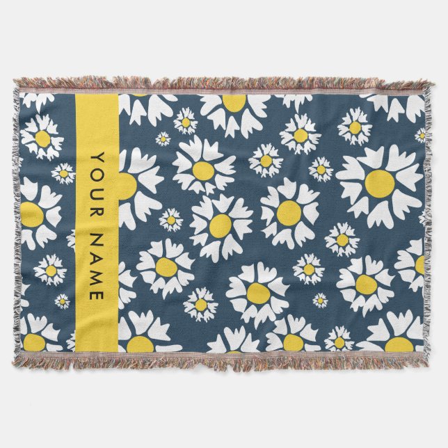 Daisy-mönster, Vita prästkragar, Ditt Namn Filt (Framsidan)