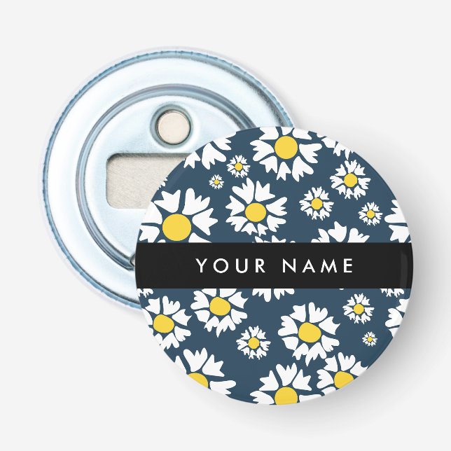 Daisy-mönster, Vita prästkragar, Ditt Namn Flasköppnare (Framsidan)