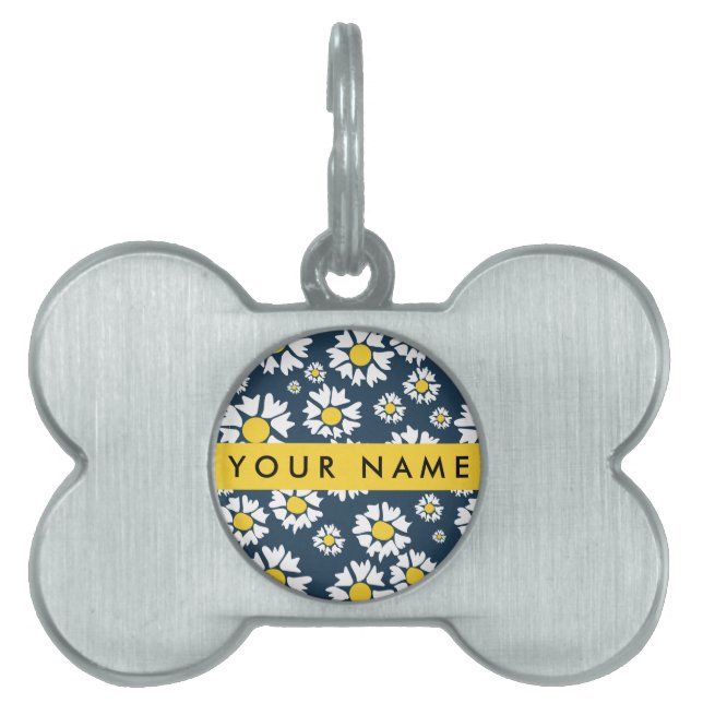 Daisy-mönster, Vita prästkragar, Ditt Namn ID-bricka Husdjur (Framsidan)