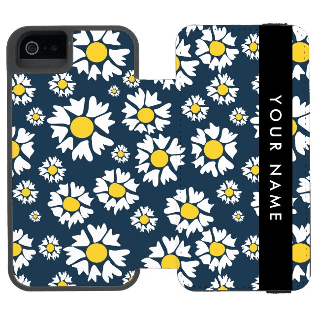Daisy-mönster, Vita Prästkragar, Ditt Namn Incipio iPhone Wallet Skal (Folio Öppen)