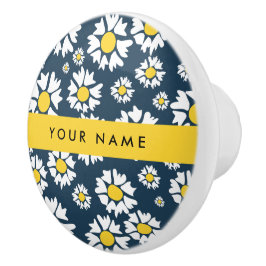Daisy-mönster, Vita prästkragar, Ditt Namn Knopp