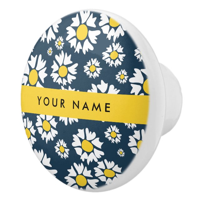 Daisy-mönster, Vita prästkragar, Ditt Namn Knopp (Höger)