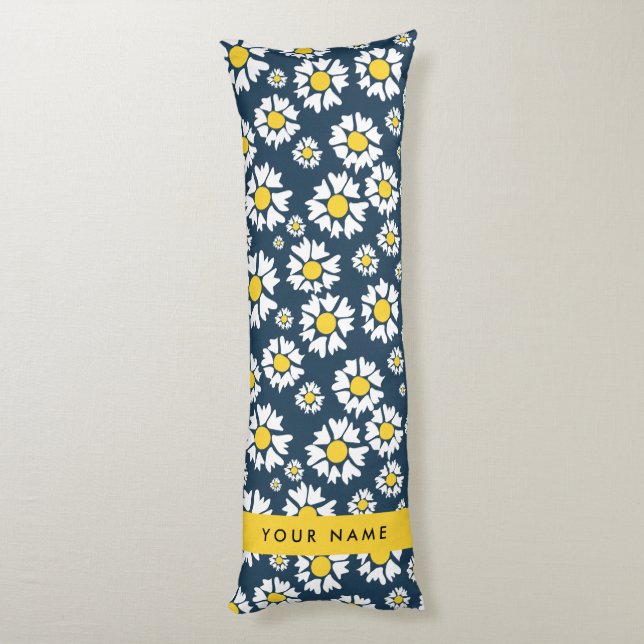 Daisy-mönster, Vita prästkragar, Ditt Namn Kroppskudde (Baksidan (Vertikal))