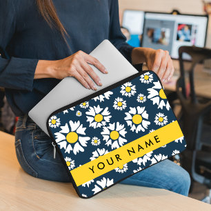 Daisy-mönster, Vita prästkragar, Ditt Namn Laptop Fodral