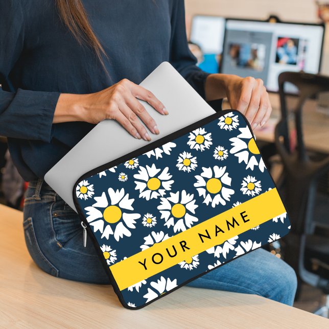 Daisy-mönster, Vita prästkragar, Ditt Namn Laptop Fodral (Skapare uppladdad)