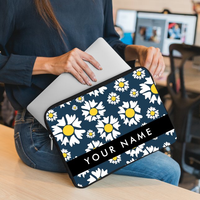 Daisy-mönster, Vita prästkragar, Ditt Namn Laptop Fodral (Skapare uppladdad)