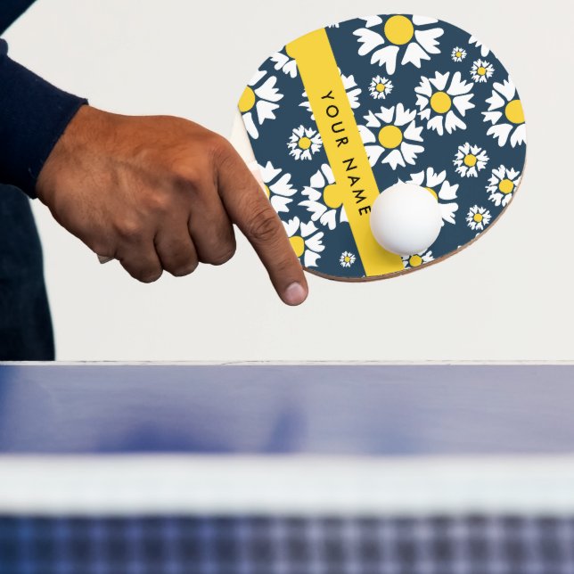 Daisy-mönster, Vita Prästkragar, Ditt Namn Pingisracket (Insitu)