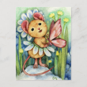 Daisy Mouse Fantasy Animal Art Postcard Vykort
