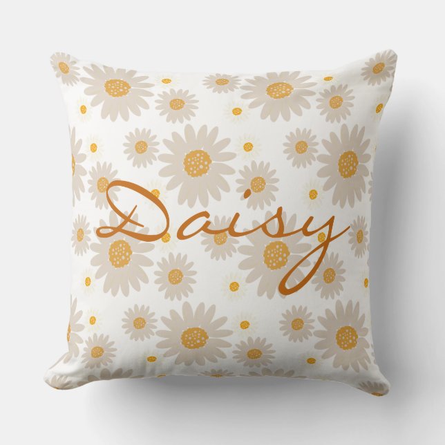 Daisy name reveal custom retro daisy boho flower kudde (Framsida)