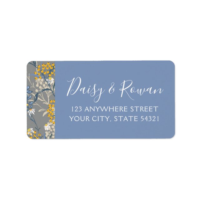 Daisy Navy Blue & Gult Rowan Berries Adress Adressetikett (Framsidan)