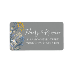 Daisy Navy Blue & Gult Rowan Berries Adress Adressetikett