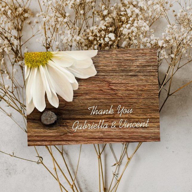 Daisy och Barn Wood Landsbyggsbröllop Tackkort Tack Kort (Skapare uppladdad)