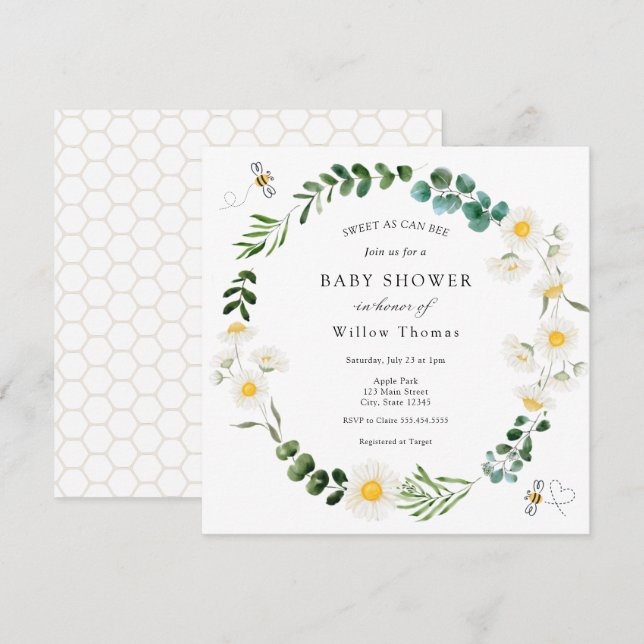 Daisy och Bees Baby Shower Inbjudningar (Fram/baksida)