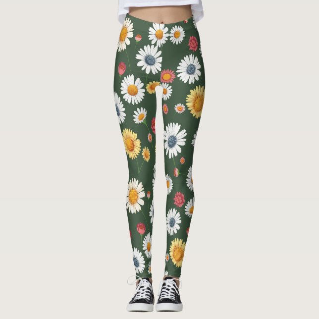 Daisy och Blommigt av solros Sömlös Mönster Leggings (Framsida)