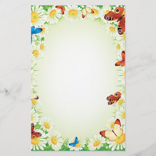 Daisy och Butterflies Blommigt Stationery Brevpapper (Framsida)