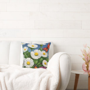Daisy och fjärilar av artsy Roligt Kudde