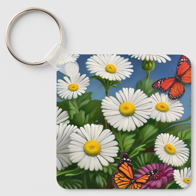 Daisy och fjärilar av artsy Roligt Nyckelring (Framsida)