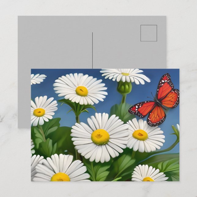 Daisy och fjärilar av artsy Roligt Vykort (Fram/baksida)