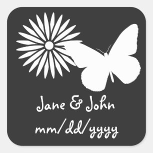 Daisy och fjärilar i Black Sticker Fyrkantigt Klistermärke