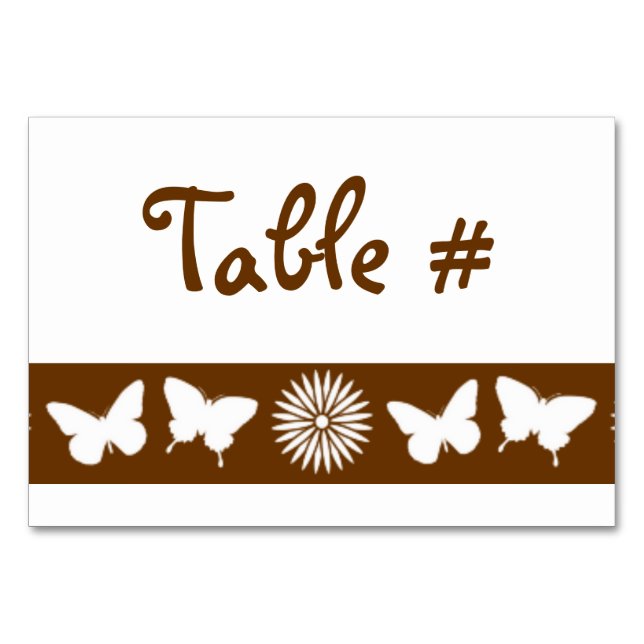 Daisy och fjärilar i Chocolate Bord Card Bordsnummer (Framsidan)