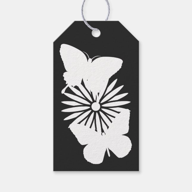 Daisy och fjärilar i Märkrn Black Gift Presentetikett (Framsidan)