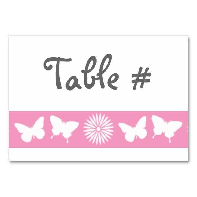 Daisy och fjärilar i Petal Rosa Bord Card Bordsnummer (Framsidan)