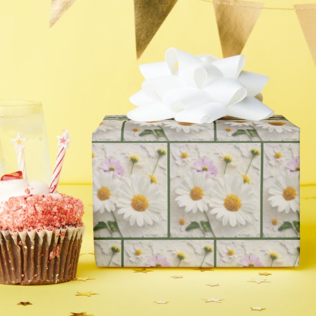 Daisy- och kosblommor på utsatt Papper Presentpapper (Födelsedagsfest)