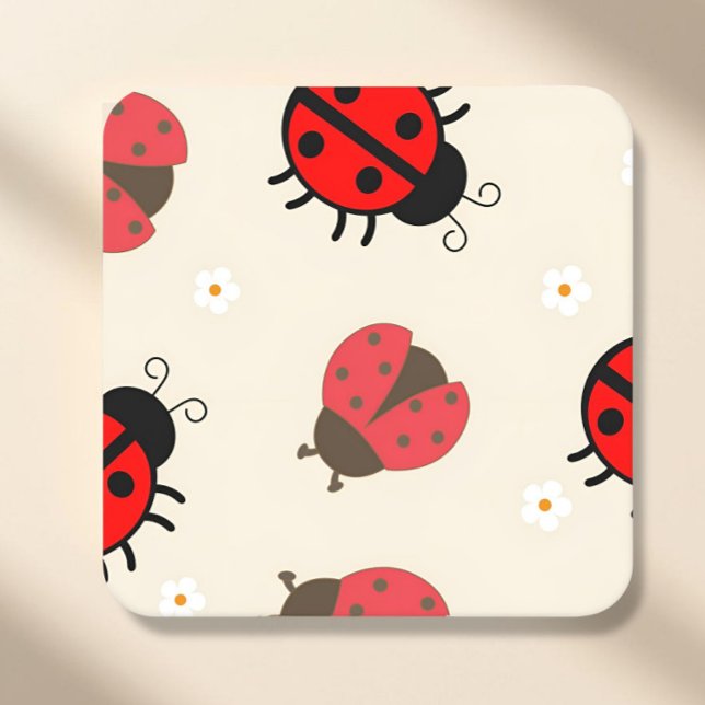 Daisy och Ladybug Födelsedagsfest Underlägg Papper Kvadrat (ladybug paper coasters, ladybug party coasters, ladybug birthday decor, little ladybug party, bug th)