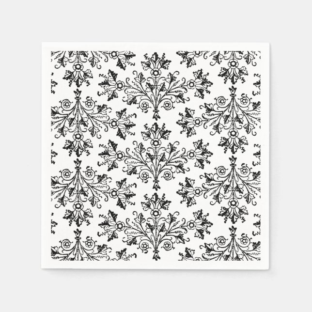 Daisy och Löv Blommigt Art i svart Papper Pappersservett (Framsidan)
