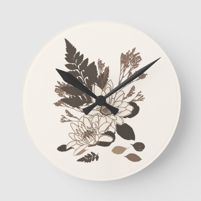 Daisy och Löv - genomskinlig på kräm. Rund Klocka (Framsida)