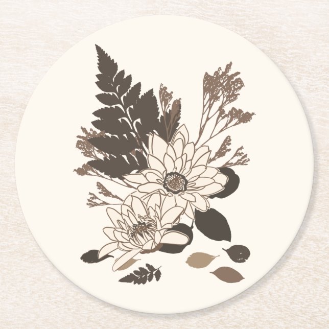 Daisy och Löv - genomskinlig på kräm. Underlägg Papper Rund (Framsidan)