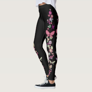 Daisy och pastellfärgat blom- tryck för fjärilar leggings