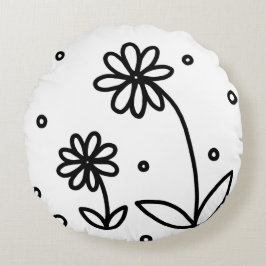 Daisy och punkter 2 - Svartvit Rund Kudde