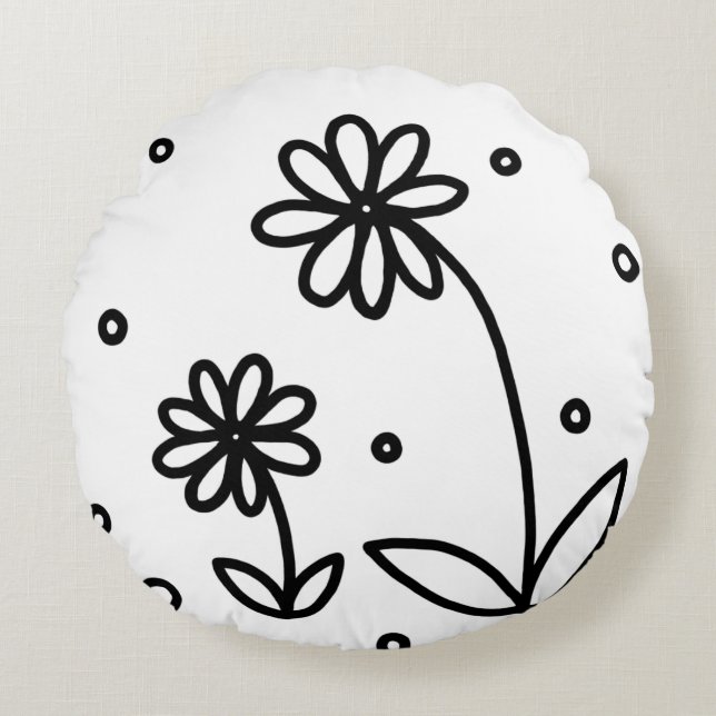 Daisy och punkter 2 - Svartvit Rund Kudde (Framsidan)