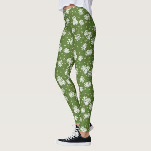 Daisy och punkter - Grönten Vit, Sand och Handflat Leggings