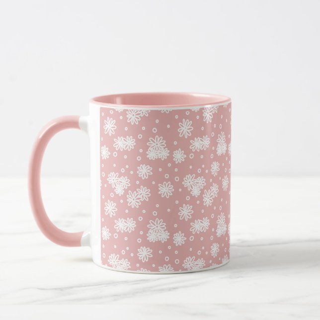 Daisy och punkter - Rosa och vit Mugg (Vänster)