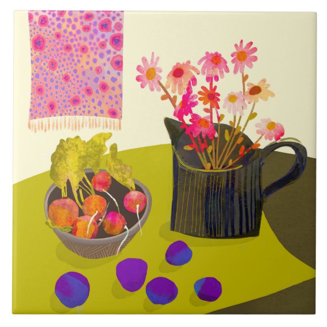 Daisy och Radish Kitchen Trivet Kakelplatta (Framsidan)