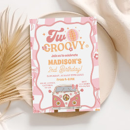 Daisy och Retro Van Pastel Två Groovy 2:a födelsed Inbjudningar