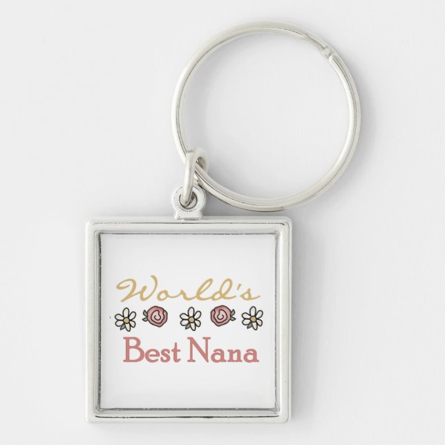 Daisy och Ro Best Nana-gåvor Fyrkantig Silverfärgad Nyckelring (Framsidan)