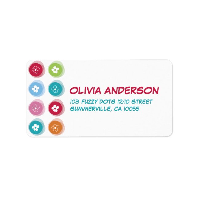 Daisy och Roligt Fuzzy Färg Dots Adressetiketter (Framsidan)