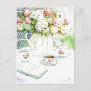 Daisy och tuliper samt vykort för tea