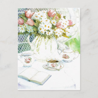 Daisy och tuliper samt vykort för tea