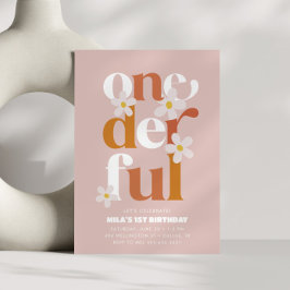 Daisy ODERING Modern Boho 1:a födelsedag Inbjudningar