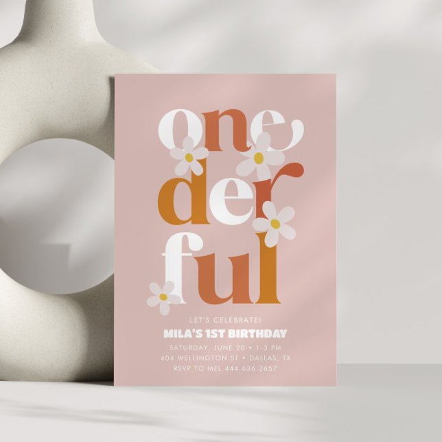 Daisy ODERING Modern Boho 1:a födelsedag Inbjudningar (Skapare uppladdad)